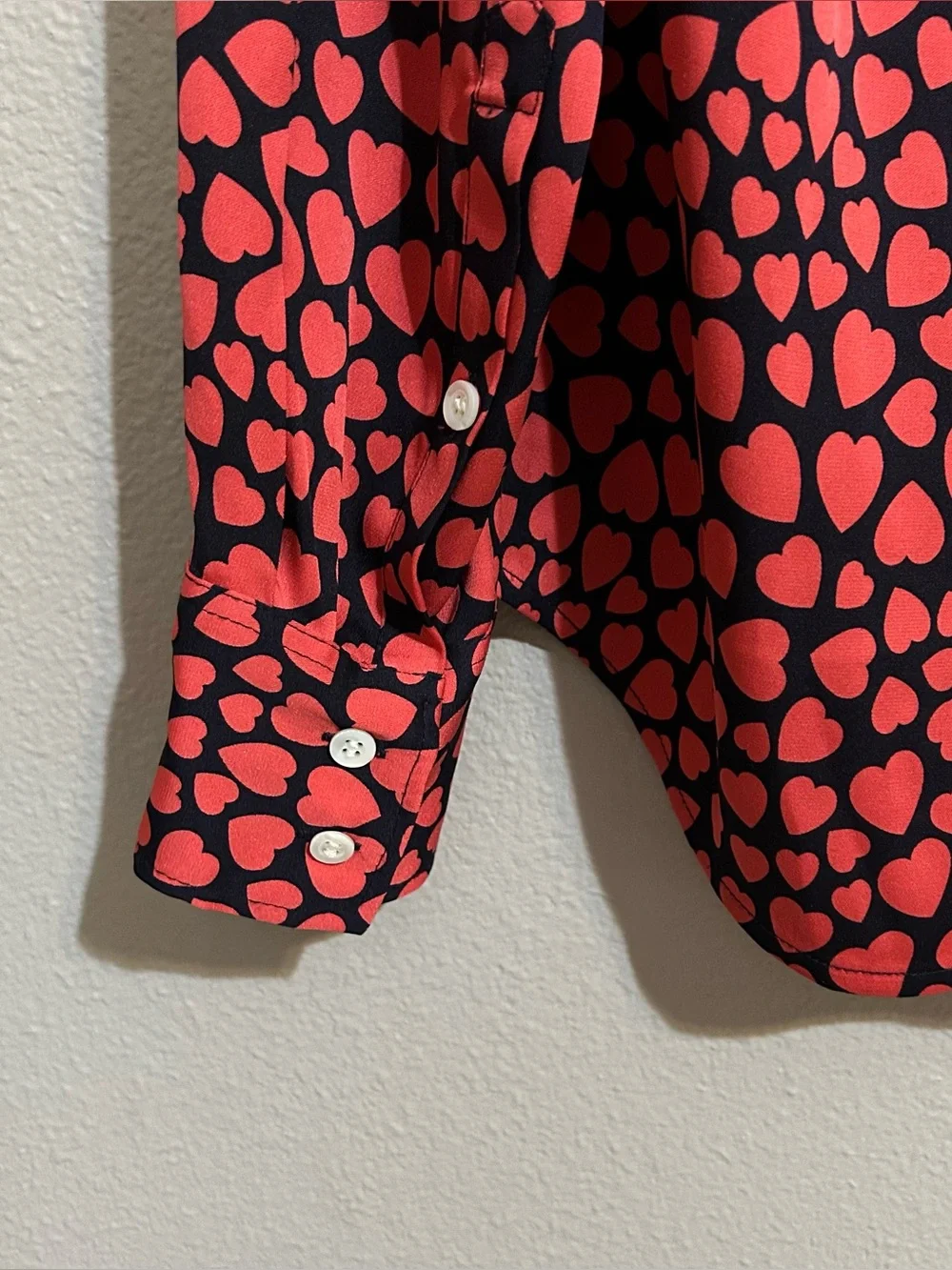 J. Crew Heart Print Silk Blend Long Sleeve Button Down Blouse Women’s Size XS 2